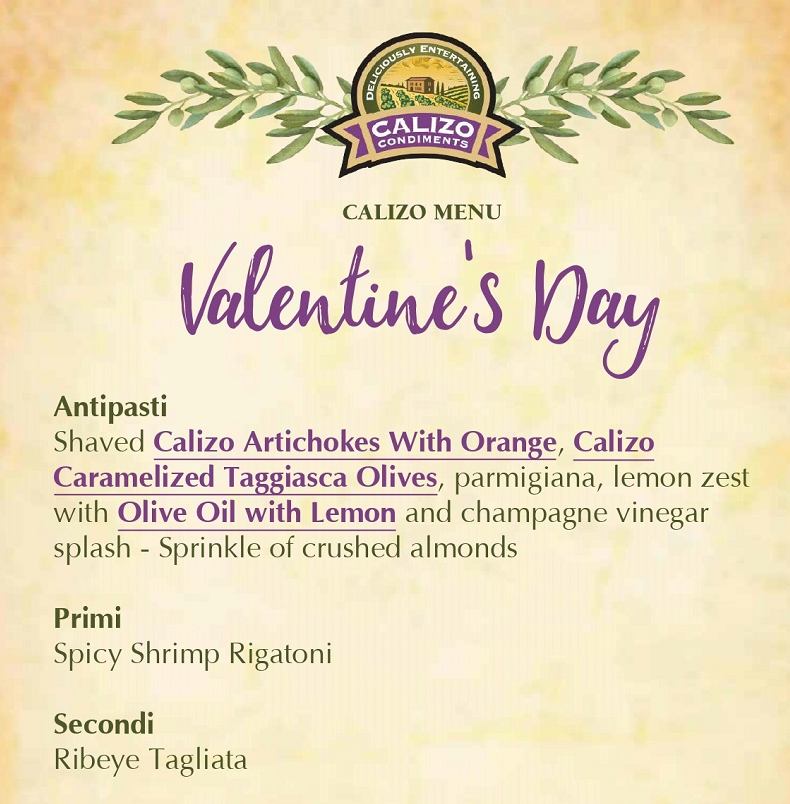 front page of Calizo's Valentine's Day Menu